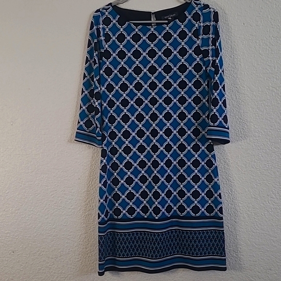 White House Black Market Dresses & Skirts - White House Black Market XS Teal Black and White  Geometrical Dress